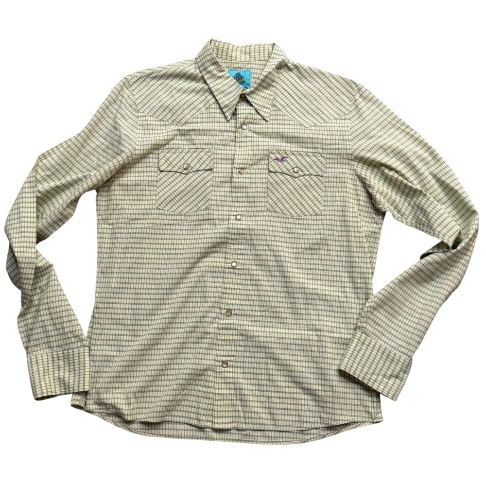 VTG Hollister Green Western Shirt Plaid Button Up Long Sleeve Casual Mens Size L